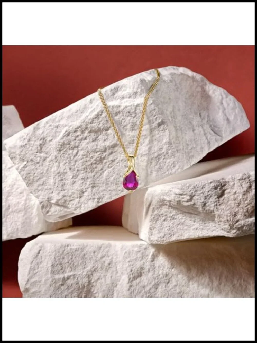 14k Yellow Gold Ruby Pendant Necklace, 18k Gold Plated 925 Sterling Silver